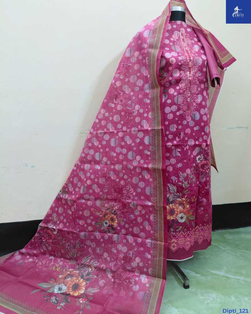 এমব্রয়ডারি ও সিকুয়েন্স ওয়ার্কের আকর্ষণীয় আনস্ট্রিচ থ্রি-পিস - Image 3